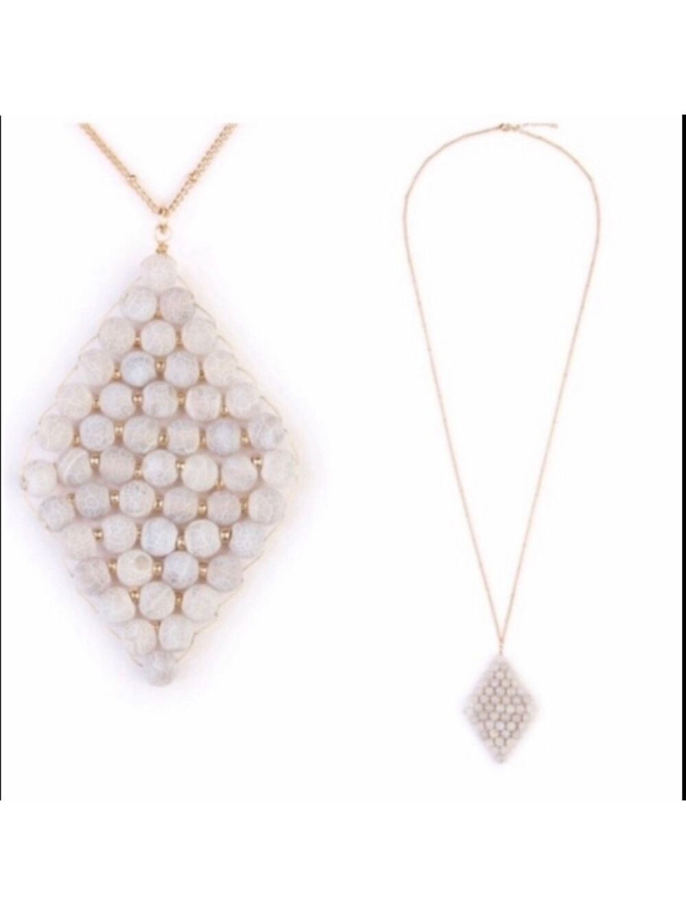 Natural Stone Beaded Pendant statement Necklace neutral boho minimalist